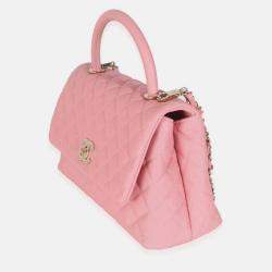 Pre Owned Chanel Pink Quilted Caviar Medium Coco Top Handle Bag