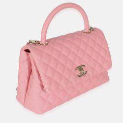 Pre Owned Chanel Pink Quilted Caviar Medium Coco Top Handle Bag