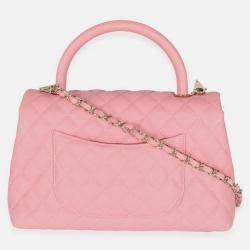 Pre Owned Chanel Pink Quilted Caviar Medium Coco Top Handle Bag