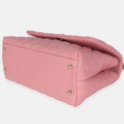 Pre Owned Chanel Pink Quilted Caviar Medium Coco Top Handle Bag