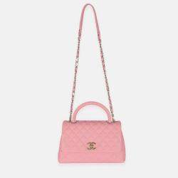 Pre Owned Chanel Pink Quilted Caviar Medium Coco Top Handle Bag
