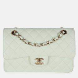 Pre Owned Chanel Light Green Quilted Caviar Small Classic Double Flap Bag