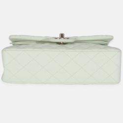 Pre Owned Chanel Light Green Quilted Caviar Small Classic Double Flap Bag