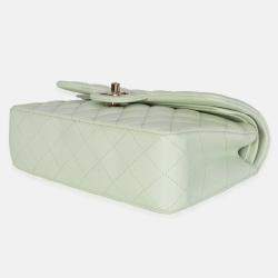 Pre Owned Chanel Light Green Quilted Caviar Small Classic Double Flap Bag