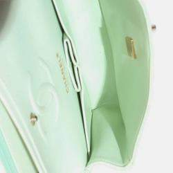 Pre Owned Chanel Light Green Quilted Caviar Small Classic Double Flap Bag