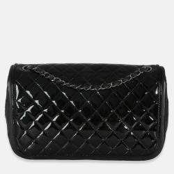 Pre Owned Chanel Black Quilted Patent Classic Jumbo Twist Flap Bag