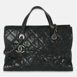 Pre Owned Chanel Black Distressed Quilted Caviar CC Crave Tote