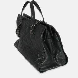 Pre Owned Chanel Black Distressed Quilted Caviar CC Crave Tote