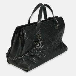 Pre Owned Chanel Black Distressed Quilted Caviar CC Crave Tote