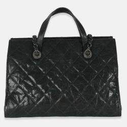 Pre Owned Chanel Black Distressed Quilted Caviar CC Crave Tote