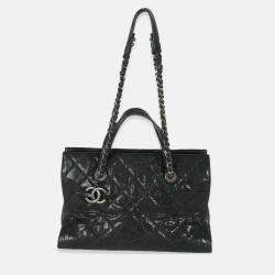 Pre Owned Chanel Black Distressed Quilted Caviar CC Crave Tote