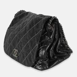 Pre Owned Chanel Black Calfskin Double Stitch Accordion Flap Bag