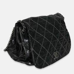 Pre Owned Chanel Black Calfskin Double Stitch Accordion Flap Bag