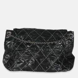 Pre Owned Chanel Black Calfskin Double Stitch Accordion Flap Bag
