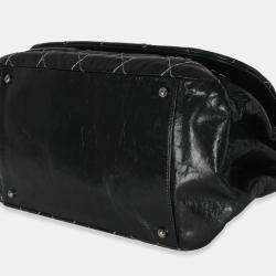 Pre Owned Chanel Black Calfskin Double Stitch Accordion Flap Bag