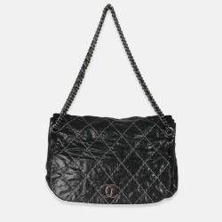 Pre Owned Chanel Black Calfskin Double Stitch Accordion Flap Bag