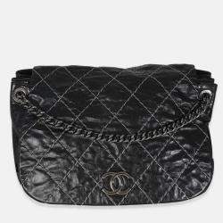 Pre Owned Chanel Black Calfskin Double Stitch Accordion Flap Bag