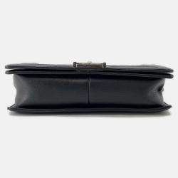 Pre Owned Chanel Boy Large Black Lambskin Matelasse Coco Mark Chain Shoulder Bag