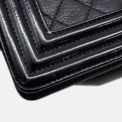 Pre Owned Chanel Boy Large Black Lambskin Matelasse Coco Mark Chain Shoulder Bag