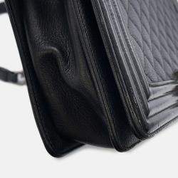Pre Owned Chanel Boy Large Black Lambskin Matelasse Coco Mark Chain Shoulder Bag