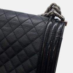 Pre Owned Chanel Boy Large Black Lambskin Matelasse Coco Mark Chain Shoulder Bag