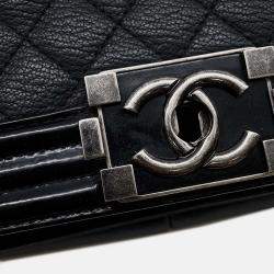 Pre Owned Chanel Boy Large Black Lambskin Matelasse Coco Mark Chain Shoulder Bag
