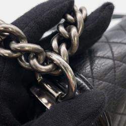 Pre Owned Chanel Boy Large Black Lambskin Matelasse Coco Mark Chain Shoulder Bag