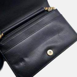 Pre Owned Chanel Boy Matelasse Coco Mark Black Calf Leather Chain Wallet Shoulder Bag