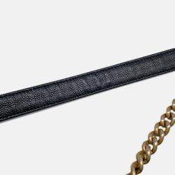 Pre Owned Chanel Boy Matelasse Coco Mark Black Calf Leather Chain Wallet Shoulder Bag