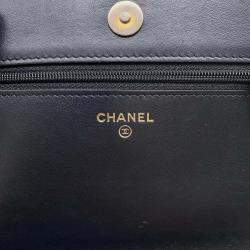 Pre Owned Chanel Boy Matelasse Coco Mark Black Calf Leather Chain Wallet Shoulder Bag
