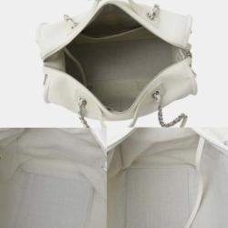 Pre Owned Chanel Deauville White Canvas Leather Boston Shoulder Bag 