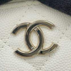 Pre Owned Chanel Chain Shoulder Bag Matelasse Coco Mark Vanity Case Small White