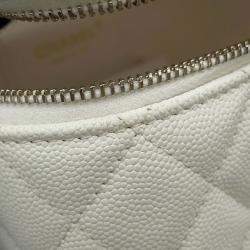 Pre Owned Chanel Chain Shoulder Bag Matelasse Coco Mark Vanity Case Small White