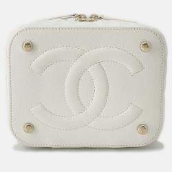 Pre Owned Chanel Chain Shoulder Bag Matelasse Coco Mark Vanity Case Small White