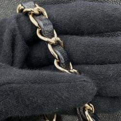 Pre Owned Chanel Chain Shoulder Bag Deauville Line Coco Mark Calf Leather Black