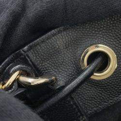 Pre Owned Chanel Chain Shoulder Bag Deauville Line Coco Mark Calf Leather Black