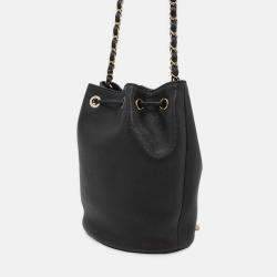 Pre Owned Chanel Chain Shoulder Bag Deauville Line Coco Mark Calf Leather Black