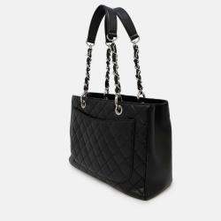 Pre Owned Chanel Chain Tote Bag With Coco Mark And Caviar Leather Matelasse Gst Shoulder Black