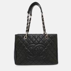 Pre Owned Chanel Chain Tote Bag With Coco Mark And Caviar Leather Matelasse Gst Shoulder Black