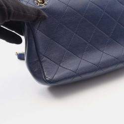 Pre Owned Chanel Chanel19 Matelasse Shoulder Bag Lambskin Leather Blue