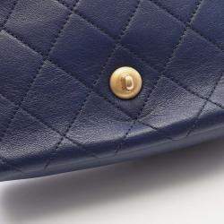 Pre Owned Chanel Chanel19 Matelasse Shoulder Bag Lambskin Leather Blue