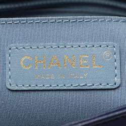 Pre Owned Chanel Chanel19 Matelasse Shoulder Bag Lambskin Leather Blue