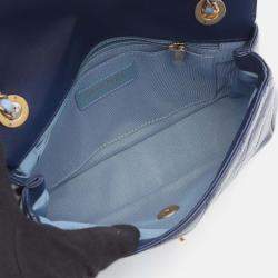 Pre Owned Chanel Chanel19 Matelasse Shoulder Bag Lambskin Leather Blue