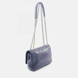 Pre Owned Chanel Chanel19 Matelasse Shoulder Bag Lambskin Leather Blue