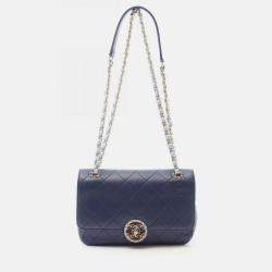 Pre Owned Chanel Chanel19 Matelasse Shoulder Bag Lambskin Leather Blue