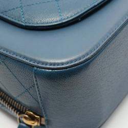 Pre Owned Chanel Coco Mark Shoulder Bag Leather Blue