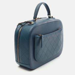 Pre Owned Chanel Coco Mark Shoulder Bag Leather Blue