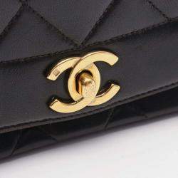 Pre Owned Chanel Matelasse Diana Flap Shoulder Bag In Lambskin Leather Black
