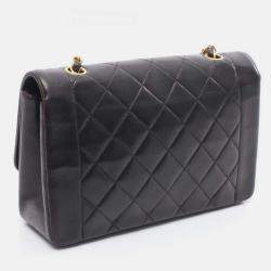 Pre Owned Chanel Matelasse Diana Flap Shoulder Bag In Lambskin Leather Black