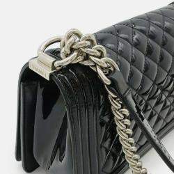 Pre Owned Chanel Boy Chanel Matelasse Coco Mark Chain Shoulder Bag In Black Enamel Leather 